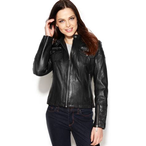 michael kors black leather jacket|michael kors bomber jacket women's.